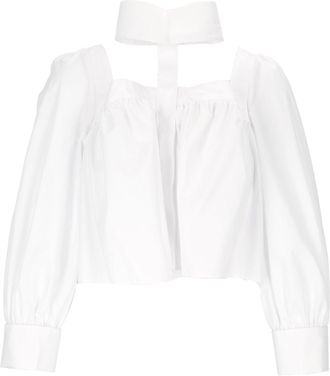 Elisabetta Franchi White Cropped Puffed Sleeves Blouse