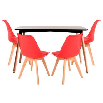 Regalos Miguel Regalos Miguel - Conjuntos De Mesa Y Sillas - Conjunto Mesa Tower Rectangular 120 X 80 Cm Negra Y Pack 4 Sillas Synk Basic - Rojo