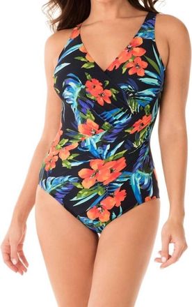 Miraclesuit Samoan Sunset Oceanus Surplice One Piece Swimsuit In Navy