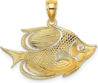 Diamond2Deal 10k Yellow Gold 2-D Polished Textured Fish Charm Pendant
