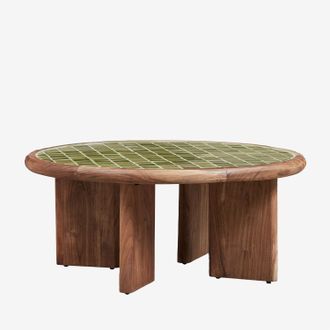 Sklum Mesa De Centro Redonda &Oslash;80 Cm En Madera De Acacia Y Azulejos Aitana Sklum