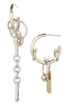 Justine Clenquet Iris Mismatched Two-Tone Hoop Charm Earrings in Gold/palladium at Nordstrom