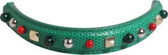 Dolce & Gabbana Green Embellished Leather Bag Handle Women Shoulder Strap Calf Accessory