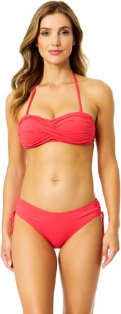 Anne Cole Womens Live In Color Solid Twist Bandeau Bikini Top in Coral at Nordstrom, Size X-Large