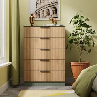 Welcome Furniture Alaska Ready Assembled 5 Drawer Chest in Slat Effect & Reed Green - Welcome Furniture | TJ Hughes