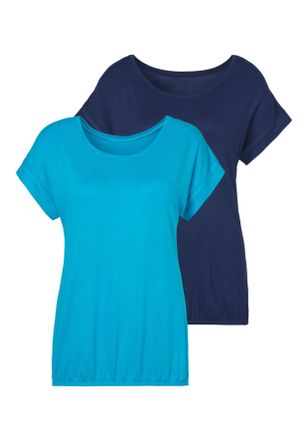 Vivance Kurzarmshirt VIVANCE mit Gummizug im Bund, Damen, Gr. 32/34, blau (t&uuml;rkis, navy), Obermaterial: 95% Viskose, 5% Elasthan, unifarben, Basic, figurumspi