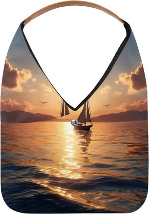 Generic Sailboat Sunset View Reusable Lightweight Grocery Bags - Foldable Into Compact Pouch, Washable & Sturdy, Multipurpose for Shopping and Travel