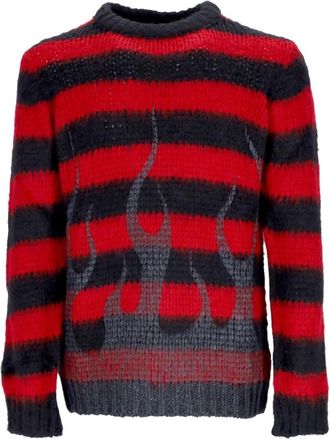 Vision Of Super Zwarte Vlammen Oversize Crew Neck Sweater - Heren - Ronde hals truien - Rood - S - Wol - Truien & Vesten