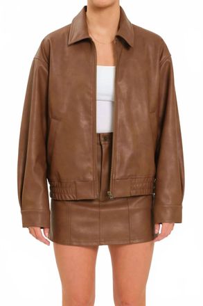 Daze Icon Boyfriend Zip Up Bomber Jacket In Vintage Sable