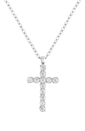 BEN ONI Dainty Bezel Cubic Zirconia Cross Necklace in Silver at Nordstrom