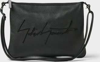 Yohji Yamamoto Mens Embroidered logo leather crossbody bag