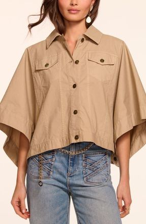Ramy Brook Beatrice Crop Cotton Stretch Canvas Cape in Sandstone at Nordstrom, Size X-Small