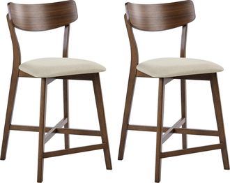 Beliani Conjunto De 2 Sillas De Bar Retro Sin Reposabrazos Con Asiento De Tela Marr&oacute;n Y Beige Holly