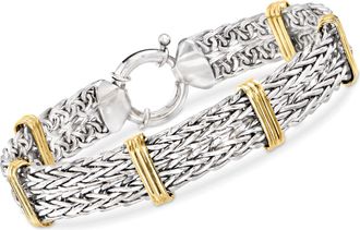 Ross-Simons Two-Tone Double Wheat-Link Bracelet in Sterling Silver and 14kt Gold Over Sterling