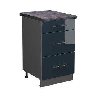 Vicco Mueble Bajo De Cocina Fame-line, Azul Oscuro Alto Brillo, 50 Cm, Et Antracita Vicco