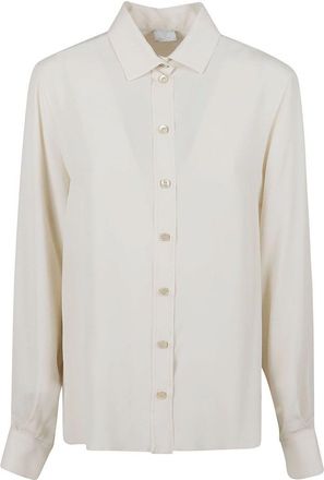 Eleventy Classic Beige Stretch Silk Blend Shirt With French Bee Collar