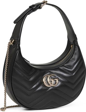 Gucci Womens Black Gg Marmont Small Shoulder Bag Calf Leather Handbags Hand