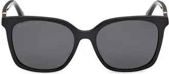 Max Mara 55mm Round Sunglasses in Shiny Black/smoke at Nordstrom