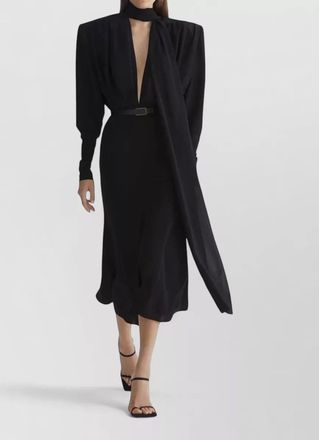 MUGLER knee length dress belted waist scarf