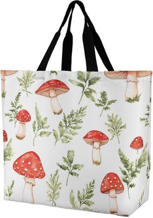 Generic Red Mushrooms Large Reusable Shopping Bag Lightweight Foldable Tote Bags Washable Shoulder Handbag