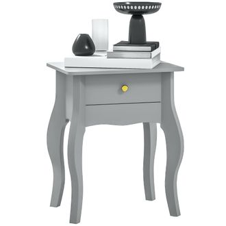 HOMCOM End Table French Style Small Table with Drawer and Curved Legs - Grey | TJ Hughes