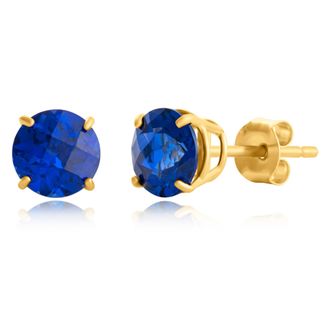 MAX + STONE 10k Yellow or White Gold 6mm Round Checkerboard Cut Gemstone Stud Earrings