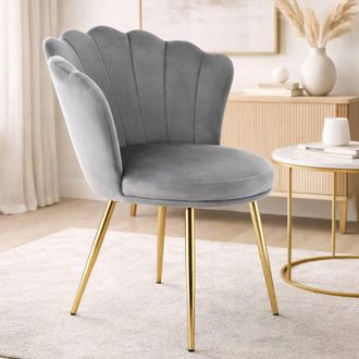 Genesis Freya Velvet Accent Chair Petal Back Plush Upholstered Modern Chair in Grey | Size: 1 Seater