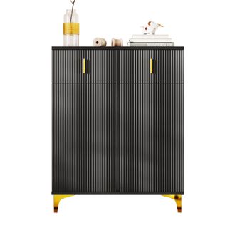 STILVORA Aparador Con 2 Puertas Y 2 Cajones, Estantes Ajustables Y Push-to-open, Estilo Moderno, En Tablero De Part&iacute;culas, 83&times;35&times;101 Cm, Negro