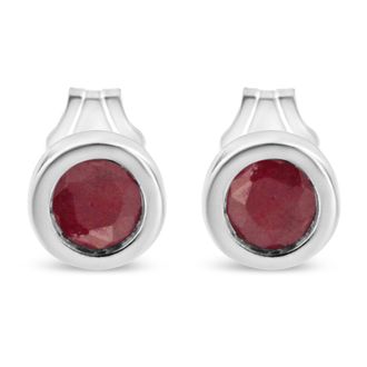 House of Brilliance 925 Sterling Silver Bezel Set 3.5mm Created Gemstone Solitaire Stud Earrings