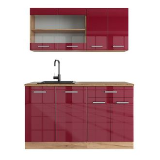 Vicco Cocina Vers&aacute;til R-line, Burdeos Brillo Intenso/roble Dorado, 140 Cm, Et Roble