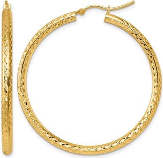 Diamond2Deal 10k Yellow Gold Diamond-cut 3mm Round Tube Hoop Earrings