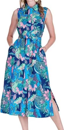 Jade Yoga Womens Pocket Slit Midi Shirtdress In Blue Vivid Vines