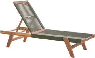Beliani Tumbona Reclinable Para Exterior Patio Piscina De Madera Acacia Cuerda Verde Prossedi
