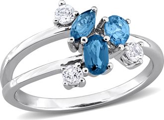 Mimi & Max Multi-Gem Cluster Split Shank Ring Sterling Silver