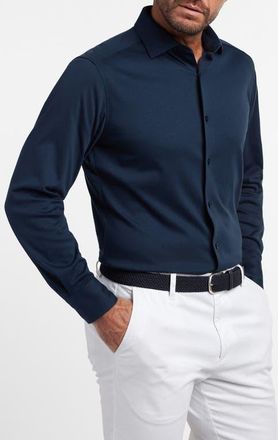 David Donahue Cotton Knit Sport Shirt in Navy at Nordstrom, Size Xx-Large