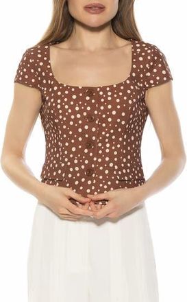 Alexia Admor Cap Sleeve Button-Up Top in Brown Polka at Nordstrom Rack, Size 10