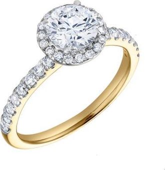LuvMyJewelry Paloma 14K Yellow Gold Round Cut Lab Grown Diamond Halo Engagement Ring - 1.5 ctw at Nordstrom, Size 6.5