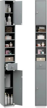 Costway Costway - Armario Alto De Ba&ntilde;o, Armario Delgado De Ba&ntilde;o Alto Con 2 Puertas, 1 Caj&oacute;n Y 5 Estantes Ajustables, Mueble Columna De Ba&ntilde;o, Armario Para Ba&ntilde;o