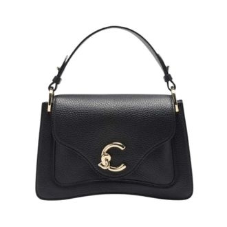 Coccinelle Handbags, female, Black, Size: ONE SIZE Small Hammered Leather Bag with Removable Strap