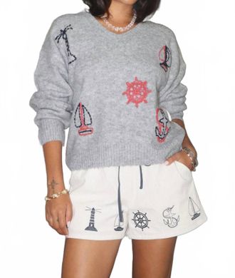 Bailey Rose Harbor Emblem Sweater In Grey