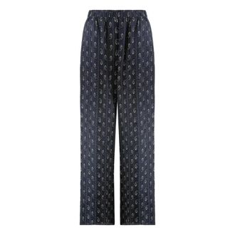 Tory Burch Relaxed-Fit Jacquard Trousers - female - Tory Burch - Straight Trousers - Blue - 2XS - Trousers