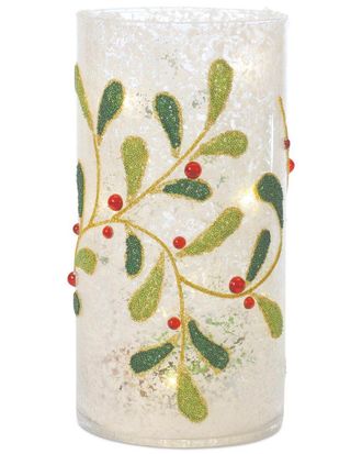 Melrose International Set Of 2 Beaded Glass Mistletoe Candle Holder