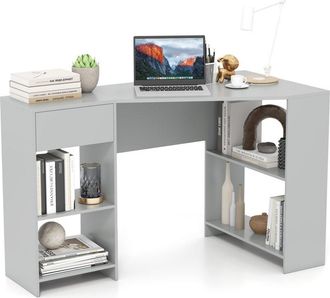 Costway L-Shaped Computer Desk Compact Corner Executive Desk w/Storage-Grey