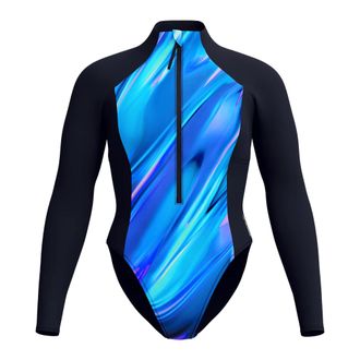 Speedo Dames Glow Gevoerde Lange Mouw Badpak (Zwart/Blauw)