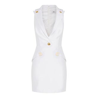 Elisabetta Franchi Vests, female, White, Size: XS Mini Dress with Peaked Lapel