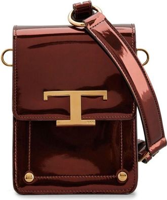 Tod's micro T Timeless patent crossbody bag - women - Patent Calf Leather - OS - Brown