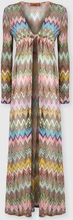 Missoni Long Cardigan In Lam&eacute; Viscose With Macro Zigzag Pattern in Black & Multicoloured at Nordstrom, Size 42