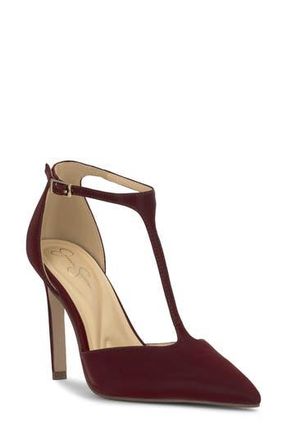 Jessica Simpson Willna T-Strap Pointed Toe Pump in Dark Cherry Satnll at Nordstrom Rack, Size 7.5