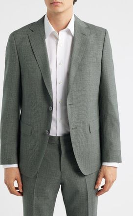 BOSS Hutson Slim Fit Green M&eacute;lange Virgin Wool Sport Coat in Open Green at Nordstrom, Size 46 Regular
