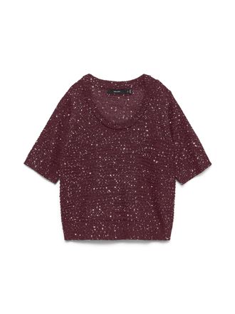 Vero Moda Strickpullover VERO MODA VMLEILANI STITCH 2/4 U-NECK PULLOVER, Damen, Gr. XS, winetasting detail:with silber seq, Strick, Obermaterial: 68% Polyester,